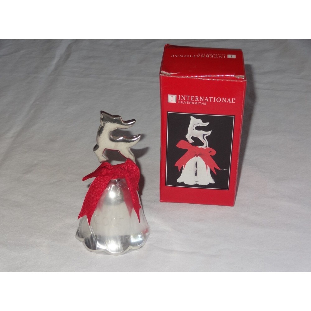 Annual 2007 Reindeer Finial Bell International Silver Plate Dated Keepsake Bow